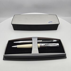 CROSS Classic Ivory Silver Black Ballpoint Pen and Cross Retractable Pen Set
